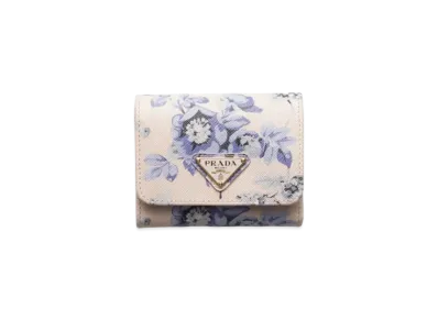 PRADA Small Printed Saffiano Leather Wallet "Light Blue"