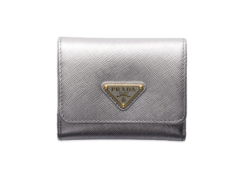 PRADA Saffiano Triangle Wallet "Chrome Silver"