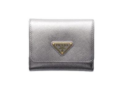 PRADA Saffiano Triangle Wallet "Chrome Silver"