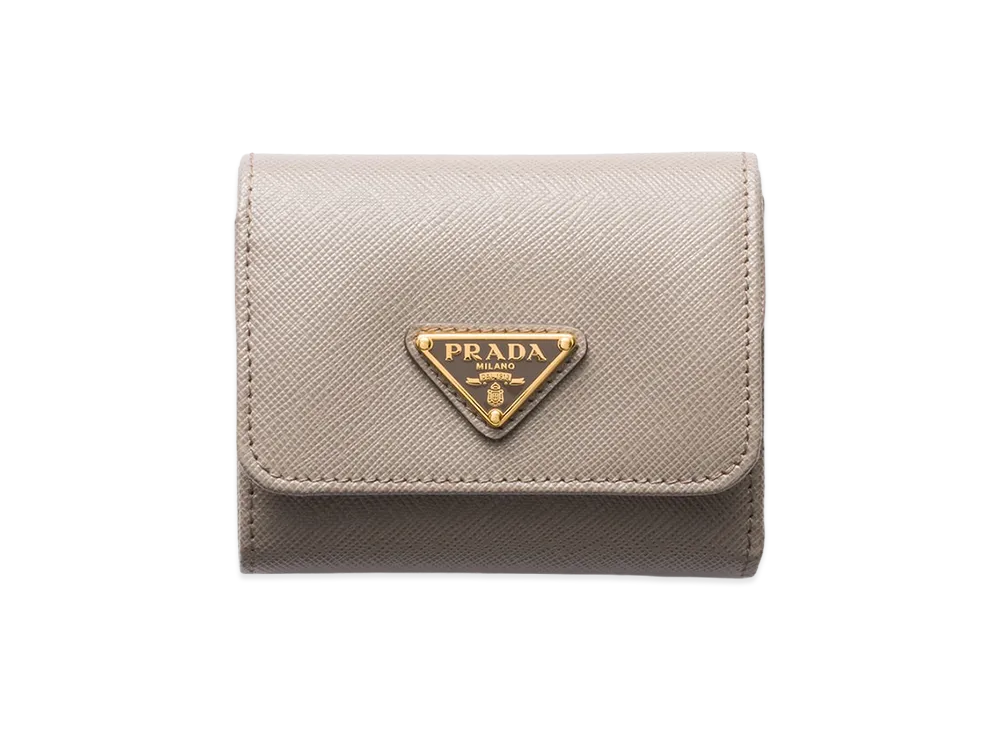 PRADA Saffiano Triangle Wallet "Clay Grey"