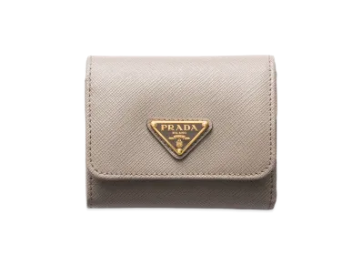 PRADA Saffiano Triangle Wallet "Clay Grey"