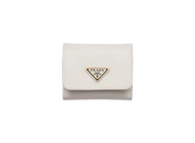 PRADA Small Saffiano Leather Wallet "Off White"