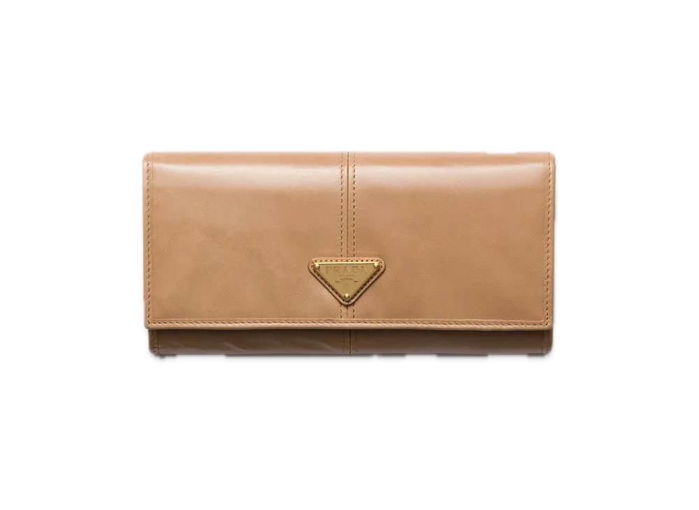 PRADA Soft Lux Leather Wallet "Cameo Beige"