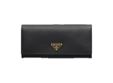 PRADA Saffiano Triangle Long Wallet "Black"
