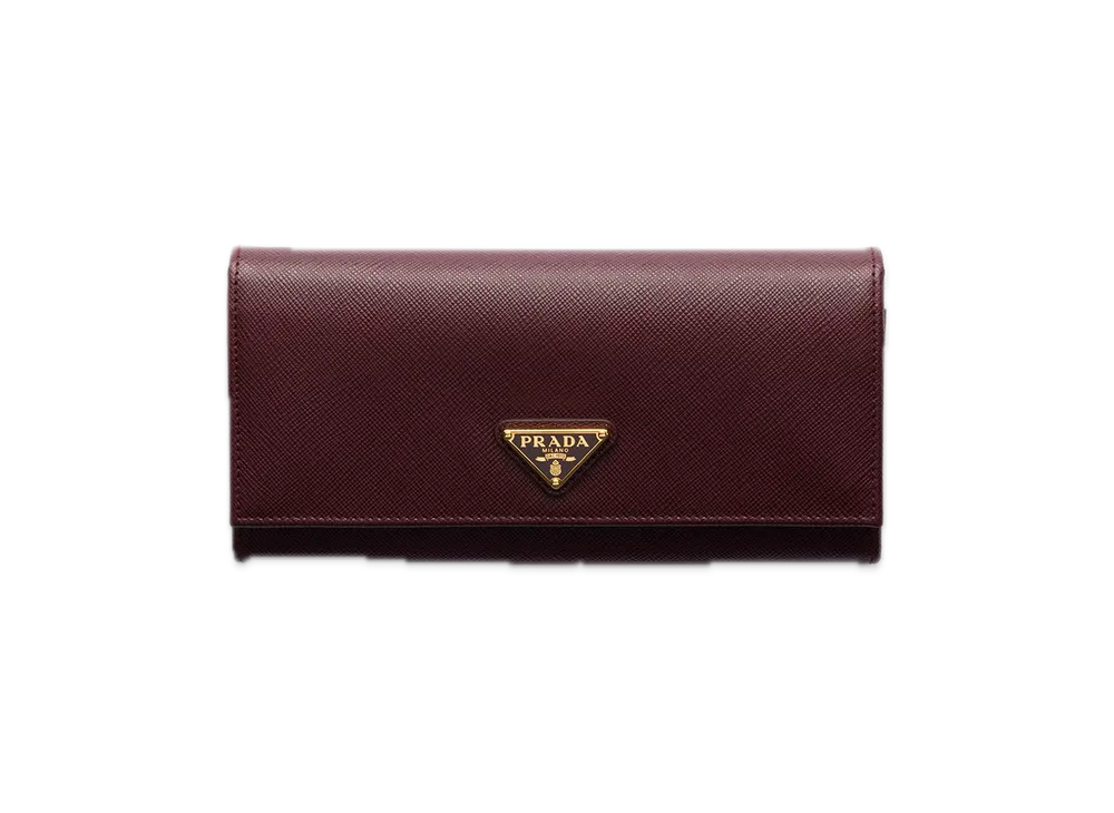 PRADA Saffiano Triangle Long Wallet "Bordeaux"
