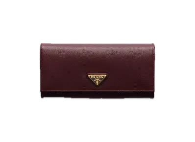 PRADA Saffiano Triangle Long Wallet "Bordeaux"