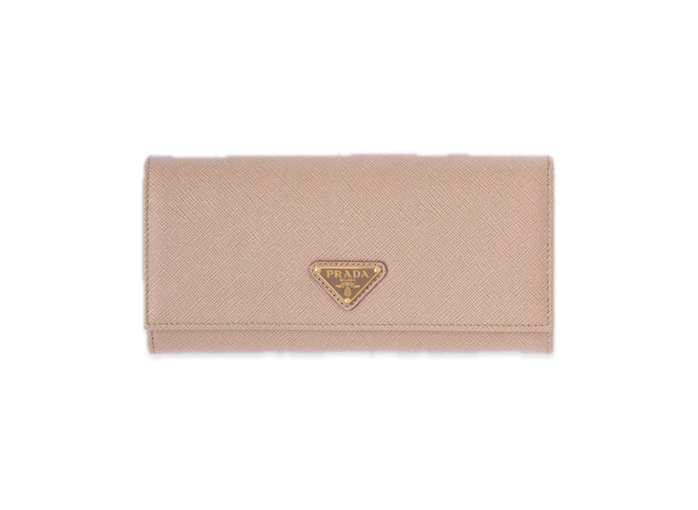 PRADA Saffiano Triangle Long Wallet "Pink Beige"