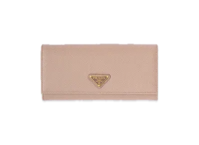 PRADA Saffiano Triangle Long Wallet "Pink Beige"