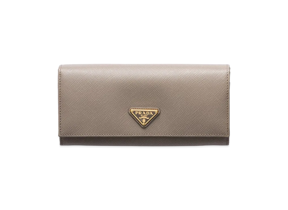 PRADA Saffiano Triangle Long Wallet "Clay Grey"