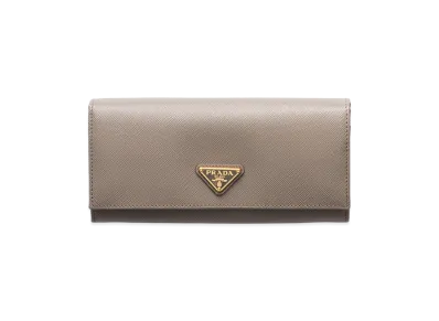 PRADA Saffiano Triangle Long Wallet "Clay Grey"