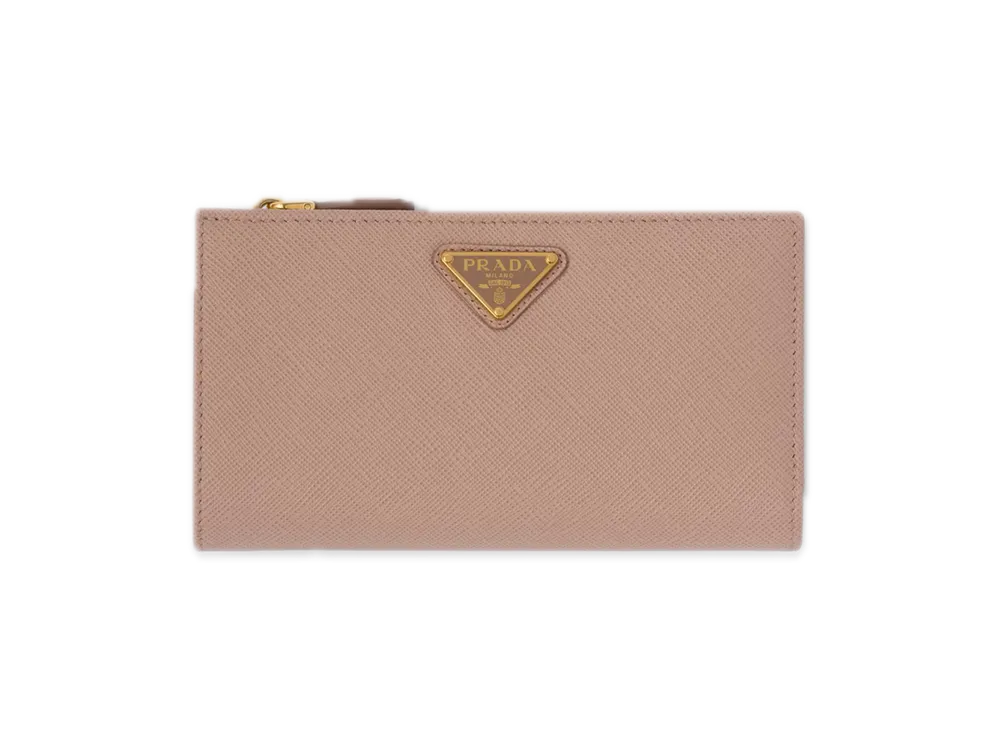 PRADA Saffiano Triangle Wallet "Pink Beige"