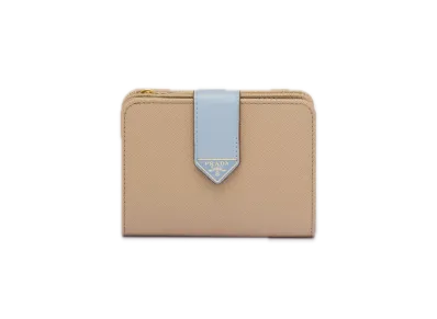 PRADA Saffiano Tab Wallet "Sand/Light Blue"