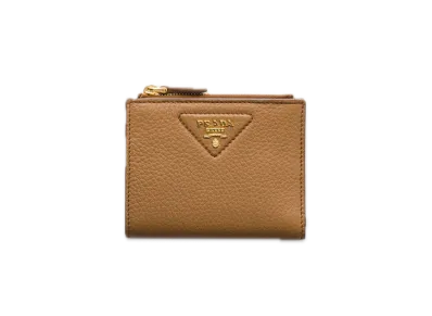 PRADA Vitello Daino Leather Mini Wallet "Camel"