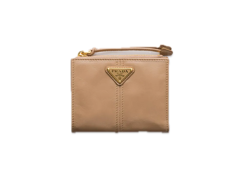 PRADA Soft Lux Leather Wallet "Cameo Beige"