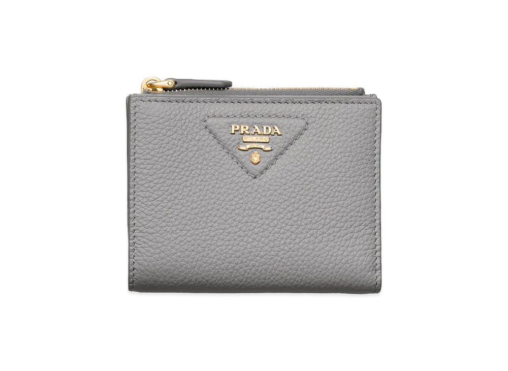 PRADA Vitello Daino Leather Mini Wallet "Granite Grey"