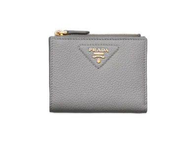PRADA Vitello Daino Leather Mini Wallet "Granite Grey"