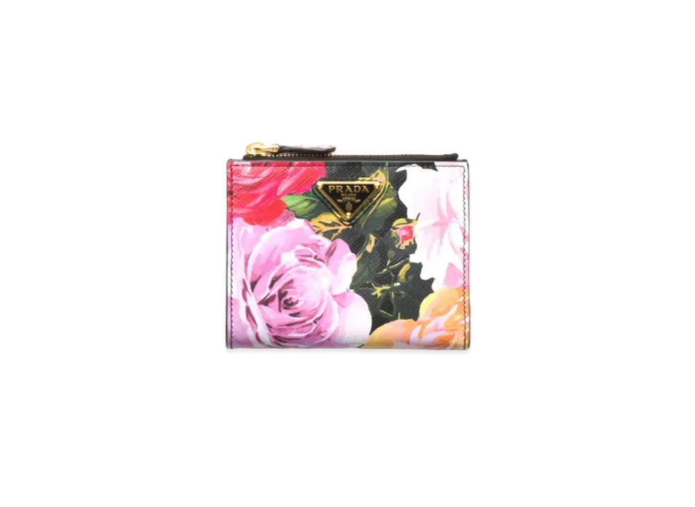 PRADA Small Printed Saffiano Leather Wallet "Black"