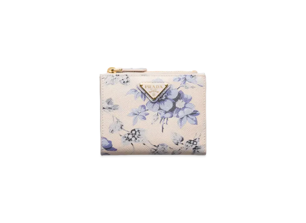 PRADA Small Printed Saffiano Leather Wallet "Light Blue"