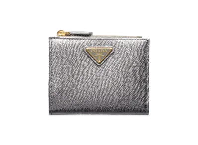 PRADA Saffiano Triangle Wallet "Chrome Silver"