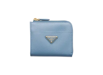 PRADA Small Saffiano Leather Zipper Wallet "Light Blue"