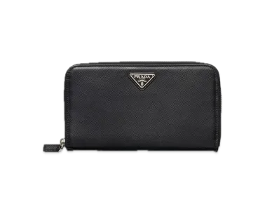 PRADA Saffiano Triangle Zip-Around Long Wallet "Black"