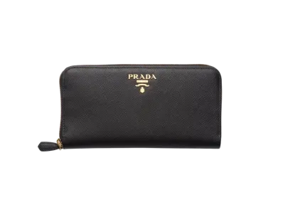 PRADA Saffiano Multicolor Zip-Around Long Wallet "Black/Pale Pink"