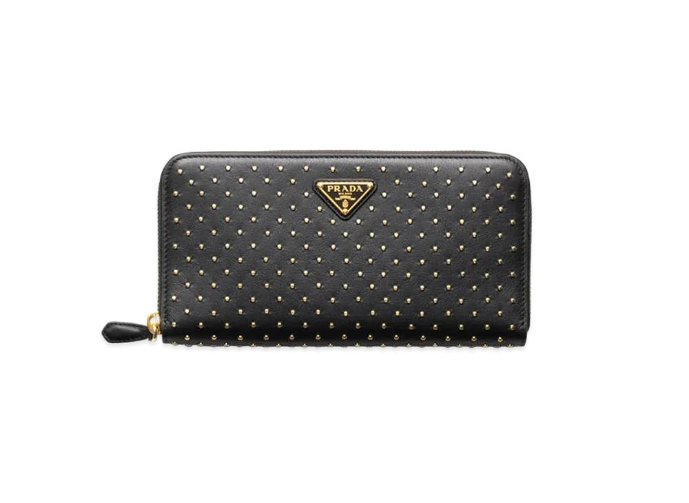 PRADA Large Studded Leather Wallet "Black"