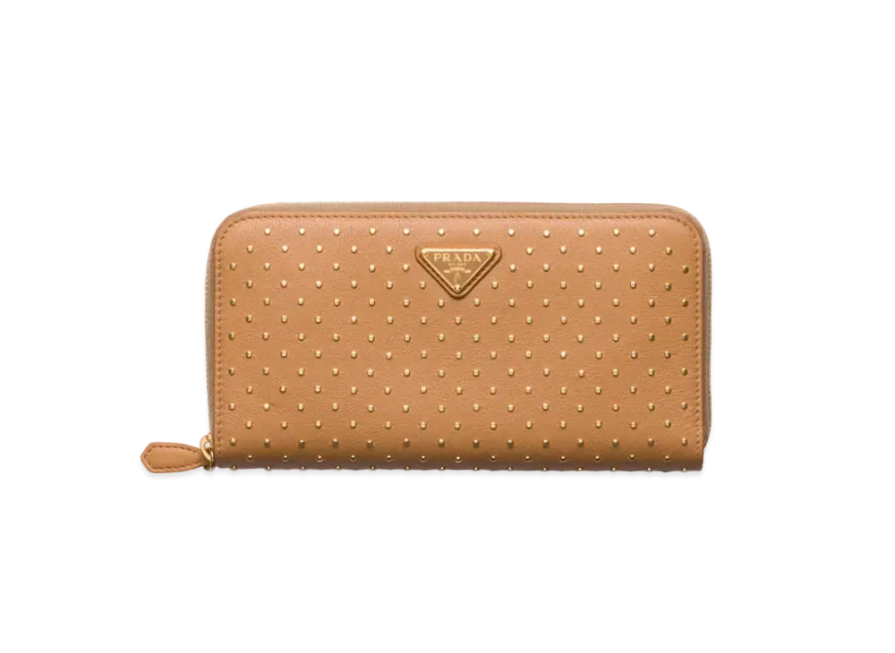 PRADA Large Studded Leather Wallet "Natural"
