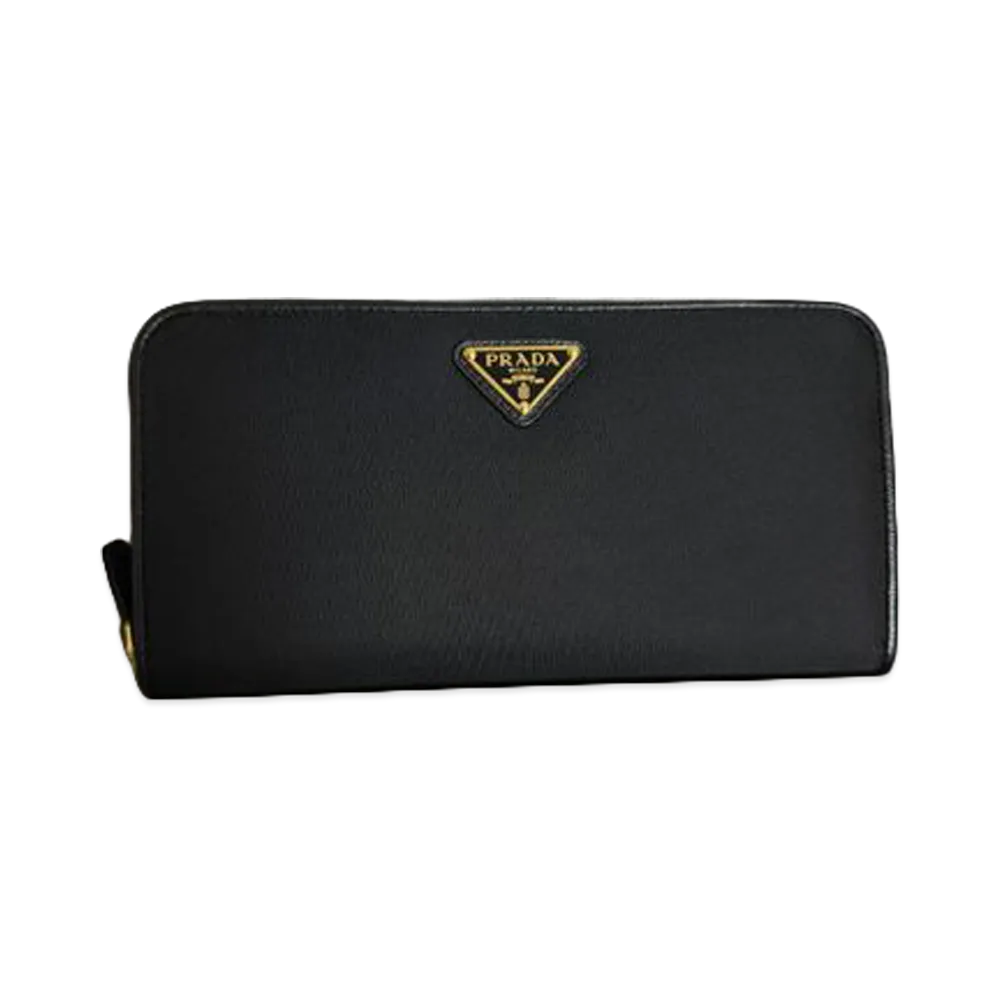 PRADA Zip Around Long Wallet "Black/Gold"
