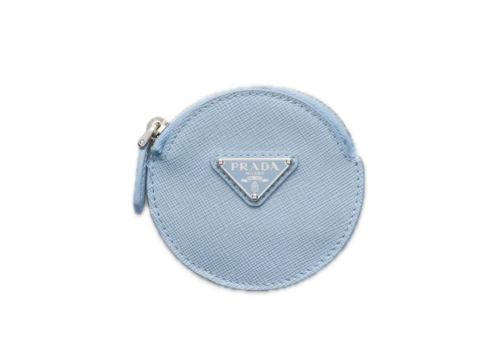 PRADA Saffiano Triangle Coin Case "Light Blue"