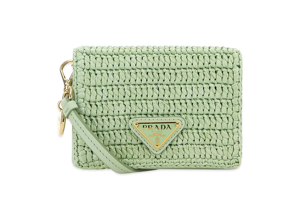 PRADA Women's Raffia Card Holder "Acqua"