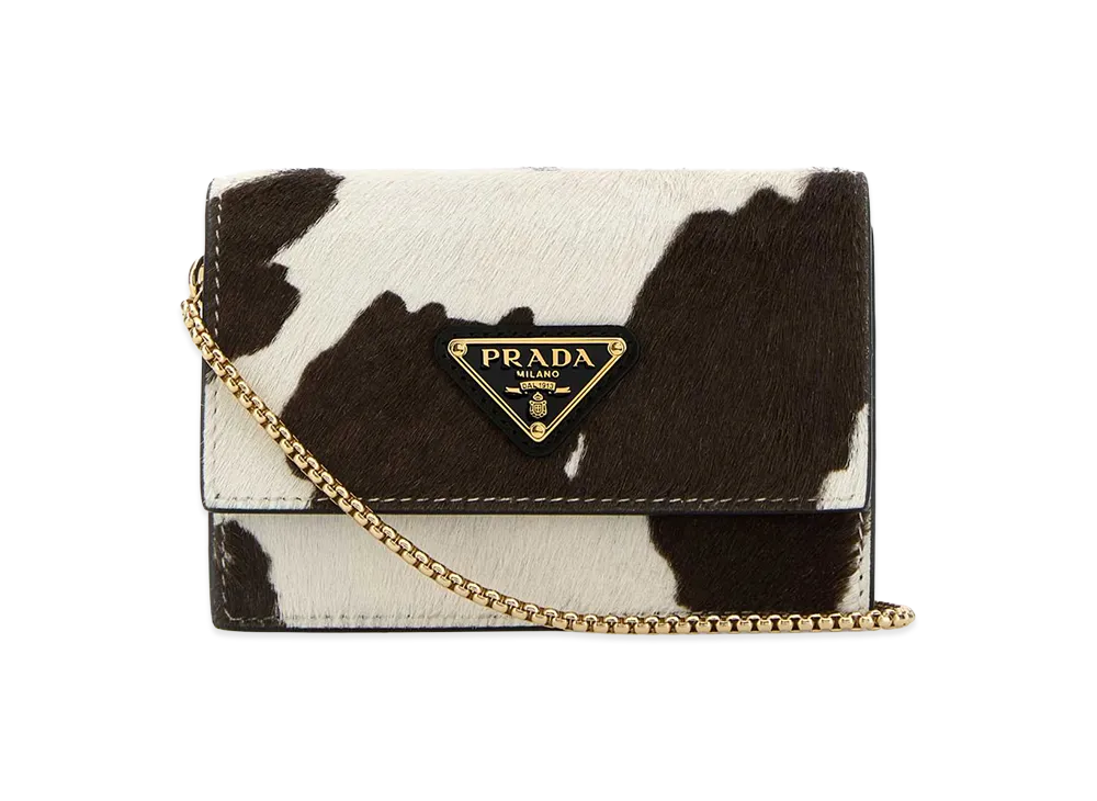 PRADA Women's Printed Calf Hair Card Holder "Animal Print"