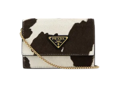 PRADA Women's Printed Calf Hair Card Holder "Animal Print"
