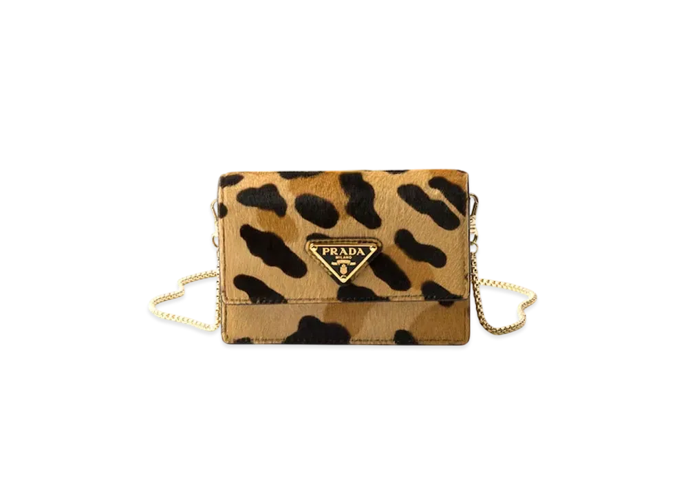 PRADA Printed Leather Card Holder with Shoulder Strap "Beige"
