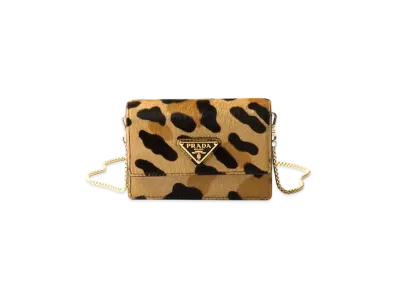 PRADA Printed Leather Card Holder with Shoulder Strap "Beige"