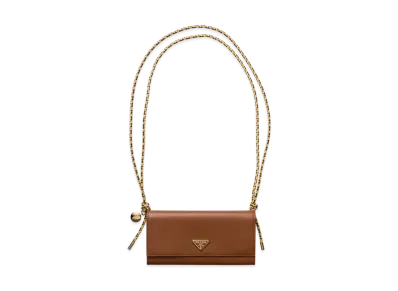 PRADA Wallet with Leather Shoulder Strap "Cognac"