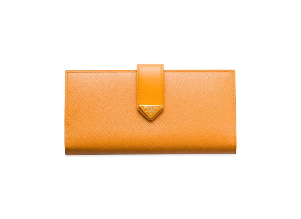 PRADA Large Saffiano and Smooth Leather Wallet "Mustard Yellow"