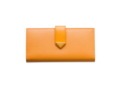 PRADA Large Saffiano and Smooth Leather Wallet "Mustard Yellow"
