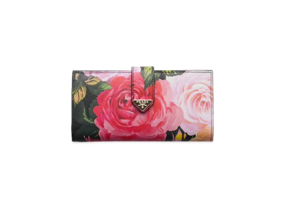 PRADA Large Printed Saffiano Leather Wallet "Black"