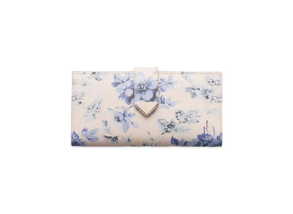 PRADA Large Printed Saffiano Leather Wallet "Light Blue"