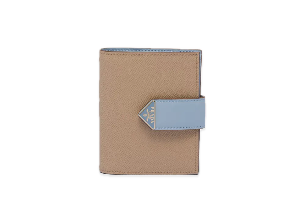 PRADA Saffiano Tab Bifold Wallet "Sand/Light Blue"