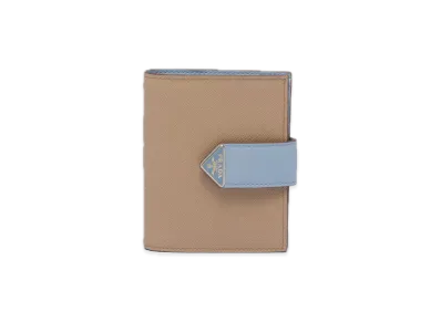 PRADA Saffiano Tab Bifold Wallet "Sand/Light Blue"