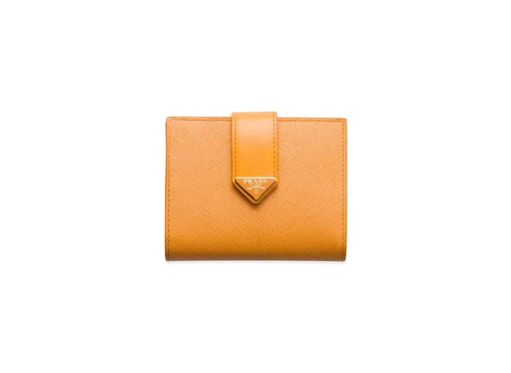 PRADA Small Saffiano and Smooth Leather Wallet "Mustard Yellow"