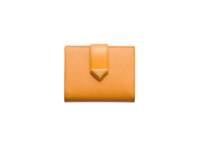 PRADA Small Saffiano and Smooth Leather Wallet "Mustard Yellow"