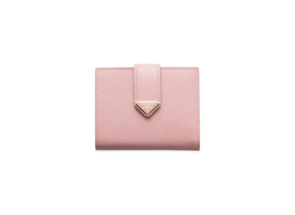 PRADA Small Saffiano and Smooth Leather Wallet "Pale Pink"