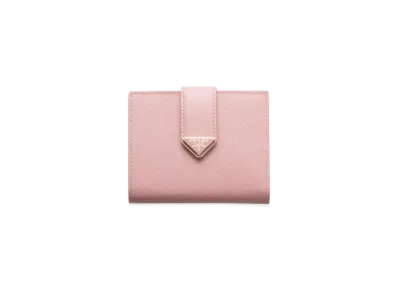 PRADA Small Saffiano and Smooth Leather Wallet "Pale Pink"