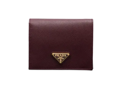 PRADA Women's Small Saffiano Leather Wallet "Burgundy"