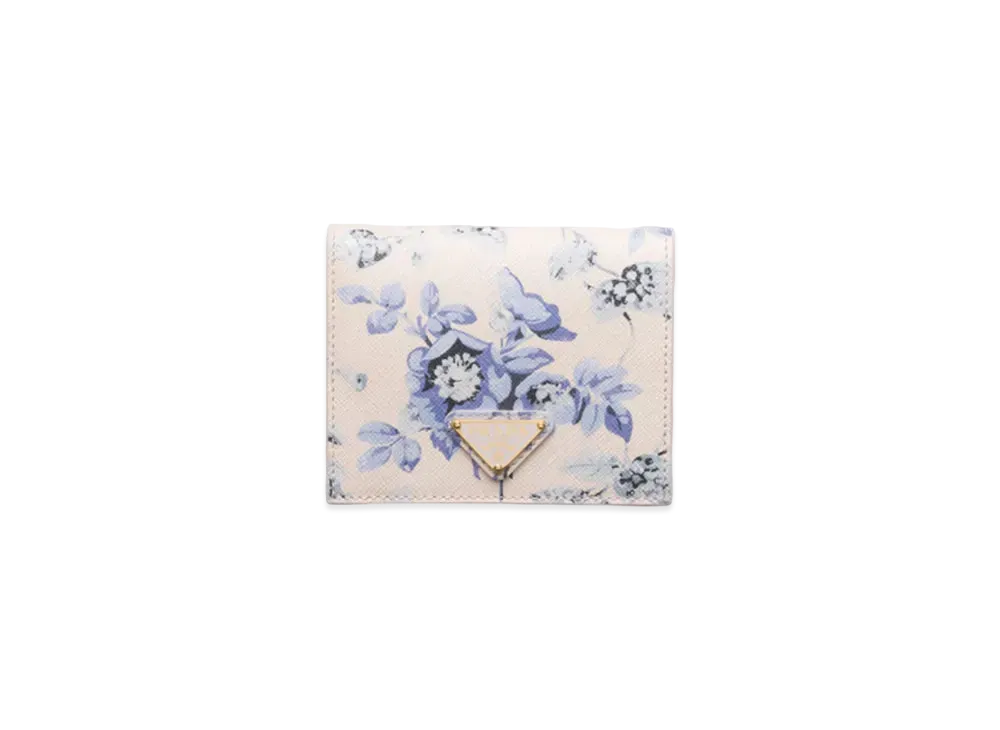 PRADA Small Printed Saffiano Leather Wallet "Light Blue"