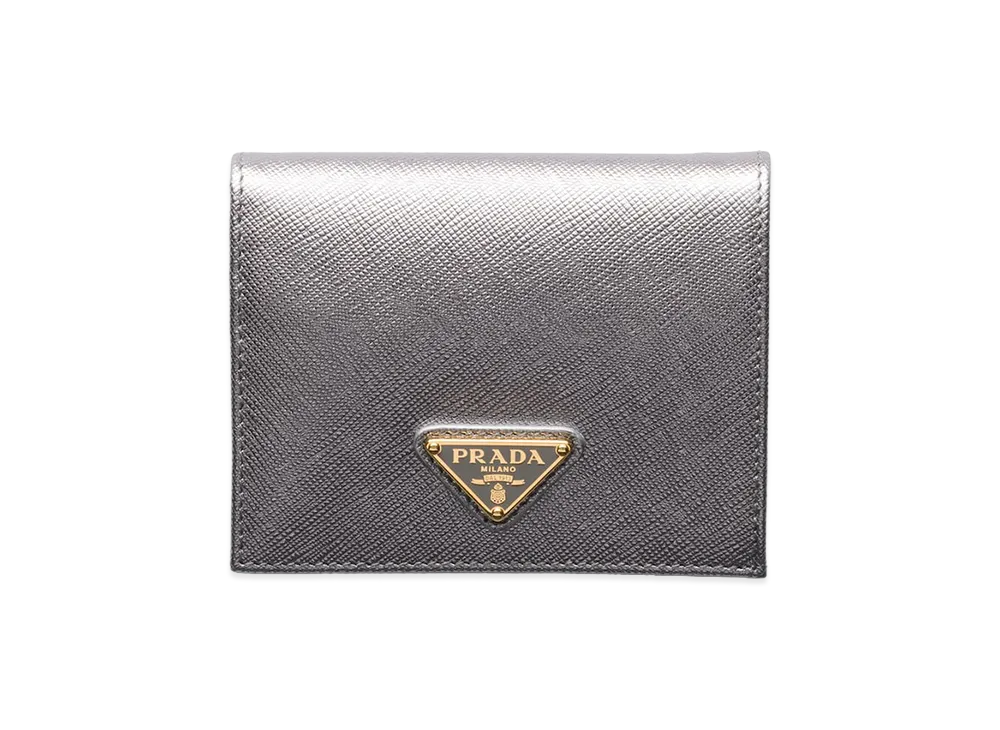 PRADA Saffiano Triangle Wallet "Chrome Silver"