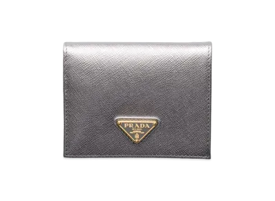 PRADA Saffiano Triangle Wallet "Chrome Silver"